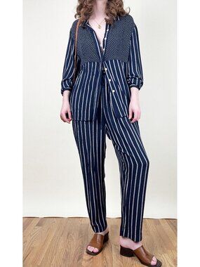 Vintage 80s 90s Matching Loungewear Set Suit Euro White Lotus Coastal Nautical